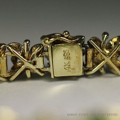 Vintage Burmese Jadeite Jade & Diamond Floral 14k Yellow Gold Bracelet w/ Papers