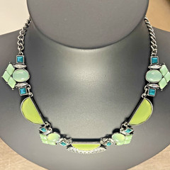 Vintage Lia Sophia Geometric Multi Color Stone & Rhinestone Silver Tone Necklace