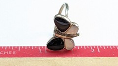 ONYX MOP RING SIZE 8 3/4 STERLING SILVER BUTTERFLY RING SIGNED 925 THAILAND SX