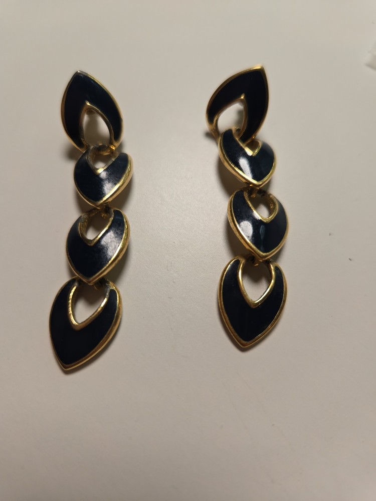 Vintage Napier Gold Tone and Black Drop Earrings Signed