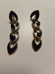 Vintage Napier Gold Tone and Black Drop Earrings Signed