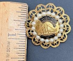 Vintage General Lee Headquarters Gettysburg Filigree Faux Pearl Brooch Pin 1.25″