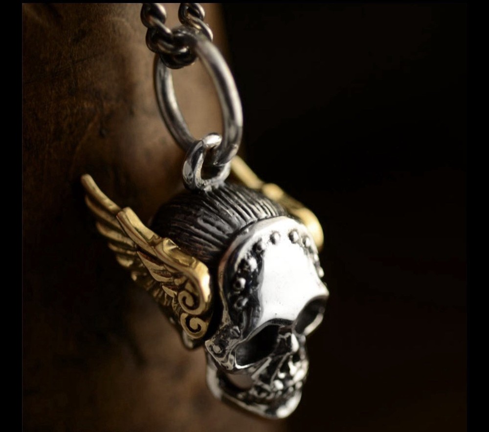 VINTAGE King Baby Studio Sterling Silver MERCURY SKULL Necklace 24″ Rare Bad Azz
