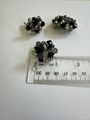 Vtg Set Of Aurora Borealis Crystals Pin Brooch And Matching Clip On Earrings