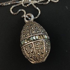 Egg Locket Necklace Vintage Sterling Silver Marcasite Secret Holder Compartment