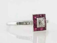 Art Deco Style Princess Cut Lab Created Diamond & Ruby Wedding 14k White Gold FN