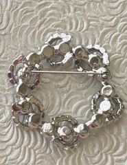 Vintage Rhinestone circle Silver tone metal brooch pin