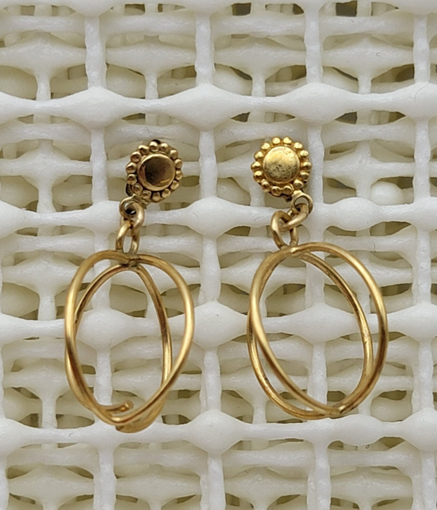 Vintage P&B 14K Yellow Gold Filled Dangle Earrings Circle Cage Open Work 17mm