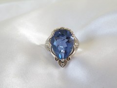Vintage Sterling Silver 925 Large 10ct Natural Heated London Blue Topaz Ring 6