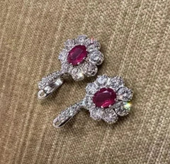 Art Deco Style Lab-Created Ruby & Diamond Anniversary 14k White Gold FN Earrings