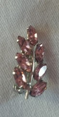 Vintage B. DAVID Pink Rhinestone Brooch Earrings Set Leaf Spray 1950s Sparkle