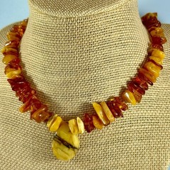 Vintage Natural Baltic Amber Necklace 18” Butterscotch Nugget Pendan