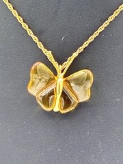 Nina Ricci for Avon Lucite Butterfly Pendant Necklace Gold Rope Chain 16in