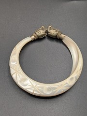 Vintage Carved Mother of Pearl Bib Necklace and Elephant Head Bangle Bracelet