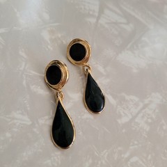 Vintage Edgar Berebi Midnight Blue Enamel & Goldtone Drop Pierced Earrings NOS