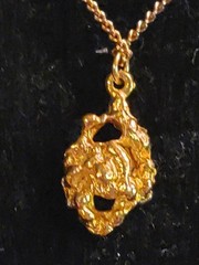Vintage 80s Nugget Pendant Charm Yellow Gold Tone 3-D