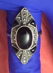925 Sterling Silver Black Gemstones Ring Size 6 3/4 Art Deco Style? 6 Grams