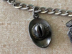 Vintage Sterling Silver Western Cowboy Charm Bracelet with 6 Charms