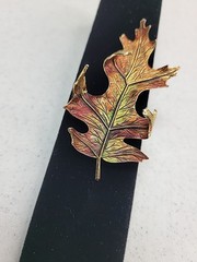 Large Goldtone Enamel Leaf Brooch Pin 3.5 Inches Long