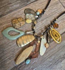 Vtg Chico’s Eclectic Charm Bead Adjustable Length Leather Cord Necklace