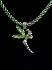Cookie Lee Tinker Bell Fairy Silver Tone Gem Wings Vintage Pendant Necklace