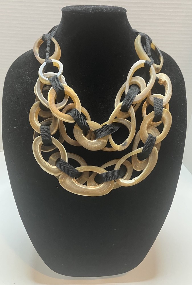Large Buffalo Horn Links Chunky Necklace & Black Cord Organic Natural Necklace
