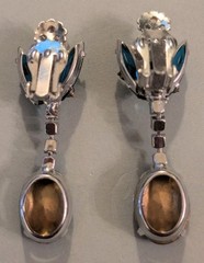 DeLizza Elster Juliana Blue Green Rhinestone Brooch Earrings Verified Authentic