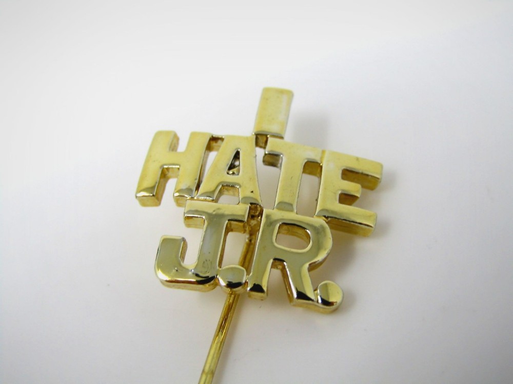Vintage 1980s I Hate J.R. Ewing Stick Pin Dallas TV Show Memorabilia Gold Tone