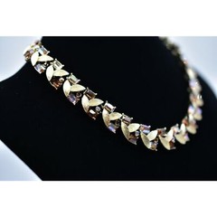 Francois Vintage Crystal Leaf Necklace Collar Baguette Rhinestone Signed Bin4
