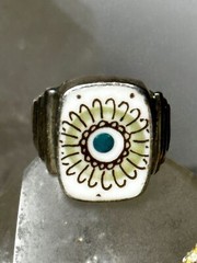Ceramic Flower ring vintage band size 5.50 sterling silver women