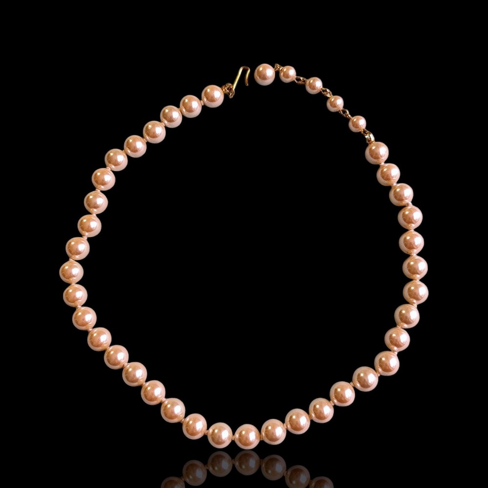 Vintage MCM Glass Pearl Choker 15in Gold Tone