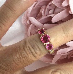 Vintage Jewellery Gold Band Ring Rubies and White Diamonds Antique Deco Jewelry