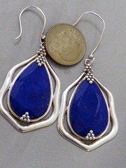 VINTAGE STERLING SILVER DROP DANGLE FACETED LAPIS LAZULI EARRINGS 2″