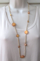 Vintage Orange Gold 3 Strand Lucite Bead + Faux Fire Opal Chain Necklaces Set 2