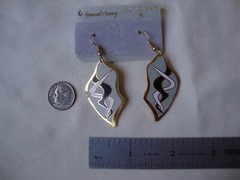 VINTAGE SAMUEL HUANG SIGNED CLOISONNE RETRO ABSTRACT BLACK WHITE & GRAY EARRINGS