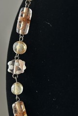 Vintage Wire Wrapped Peach Champagne Art Glass Bead Chain Necklace 20″ 50g