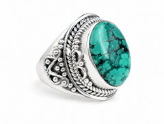 Exquisite Natural Deep Green Turquoise .925 Sterling Silver Ring #8.5