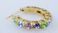 JOAN RiVERS PiNK GREEN LiLAC BLUE CRYSTAL GOLD TONE PiERCED HOOP EARRiNGS