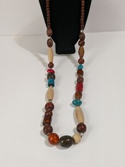 Vintage Wood, Glass, Metal & Acrylic Beaded Infinity Multi Colored Necklace. 34″