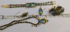 Vtg Juliana Style Molded Green Blue Givre Glass Rhinestone Costume Jewelry Set