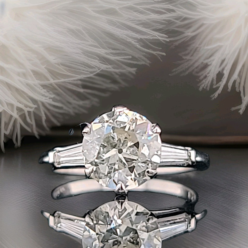 Vintage Platinum Engagement Ring 2.40CT.Lab Grown Old Euro Round Cut Diamond