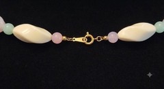 Vintage Beige Beaded Necklace With Pink Green & Lavender Accents