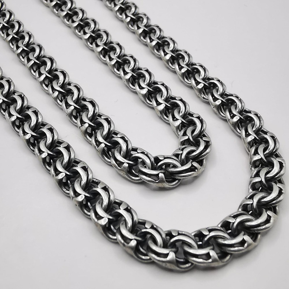 Vintage 925 Sterling Silver Chain Necklace Bracelet Signed 28.28g 23.4in 0.24in