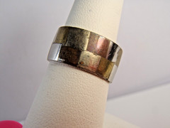 Estate 925 Sterling Silver Checkered 9mm Ring Band Silver Bronze Brass Sz 6 1/4