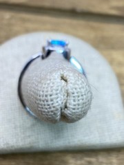 Vintage Blue Opal & CZ Sterling Silver Halo Ring Sz. 9.75
