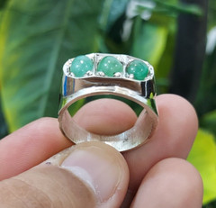 Natural Chitrali Emerald Ring Three Stones Pota Emerald Ring Sterling Silver