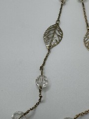 VINTAGE GOLD TONED CHAIN NECKLACE FILIGREE CLEAR BEADS EXTRA LONG