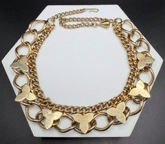 Vintage Gold Tone Chunky Chain Choker Necklace Abstract Flower Accents 16.5” Adj