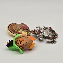 Thanksgiving 3PC Brooch Set Turkey Scarecrow Autumn Fall Polymer Clay Cute Fun