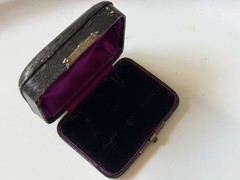 Antique Art Nouveau (?) Black Leather & Purple Silk Jewellery Presentation Box